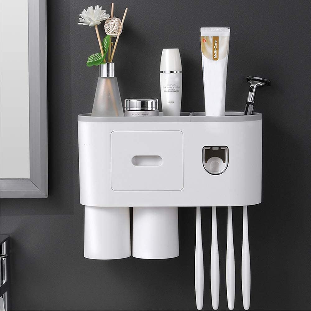Toothbrush Holder Wall Mounted, Automatic Toothpaste Dispenser