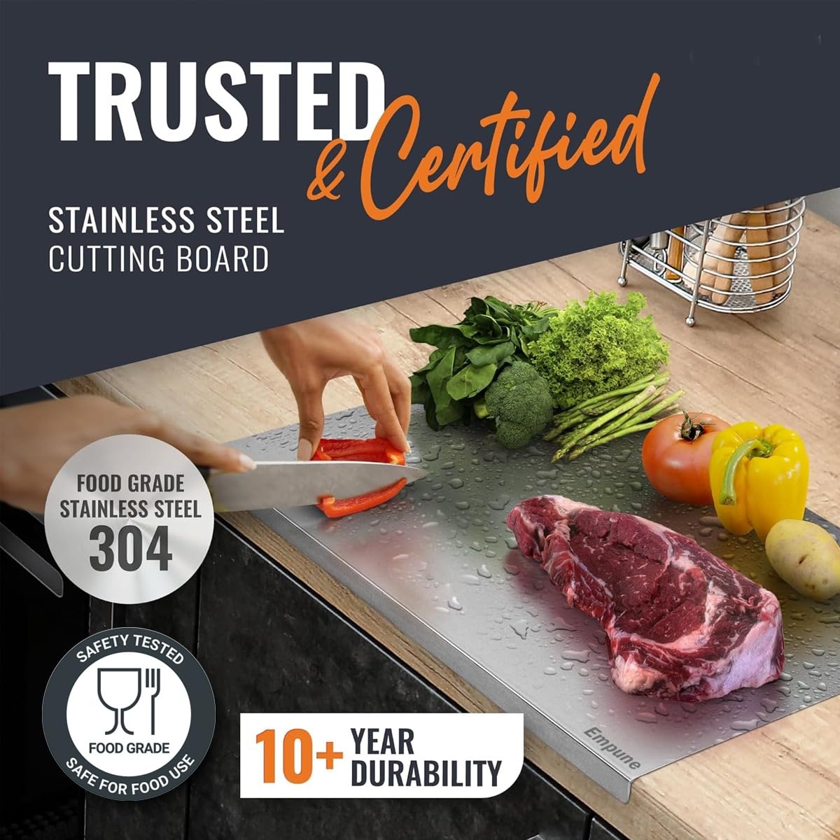 Stainless Steel Cutting Board with Free Rolling Pin