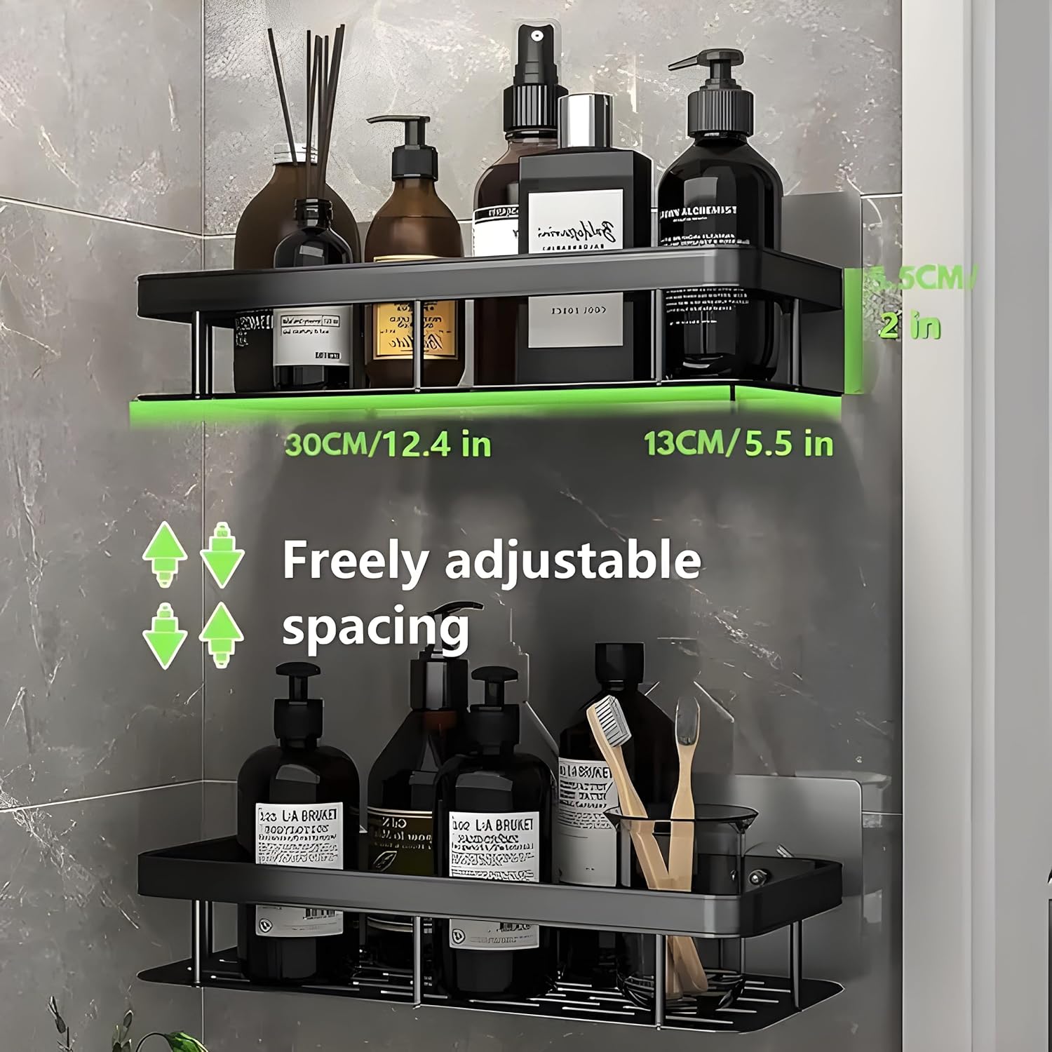 2-Tier Aluminium Bathroom Wall Mounted Storage Rack
