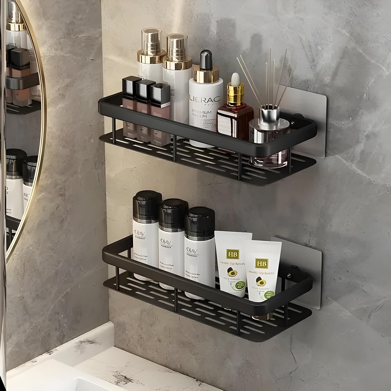 2-Tier Aluminium Bathroom Wall Mounted Storage Rack